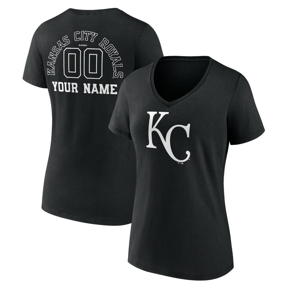 Kansas City Royals Women's Monochrome Personalized Name & Number V-Neck T-Shirt - Black