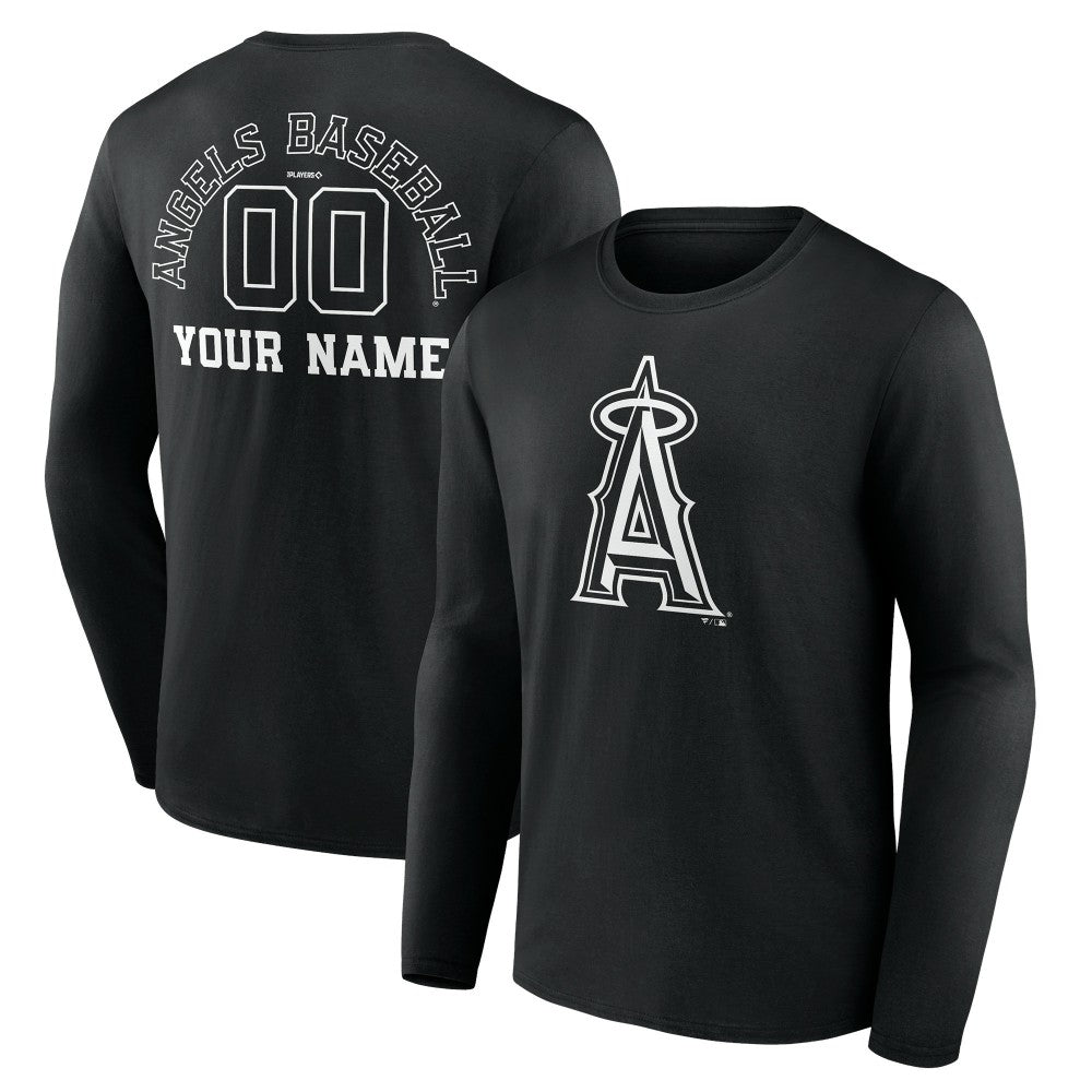 Los Angeles Angels Monochrome Personalized Name & Number Long Sleeve T-Shirt - Black