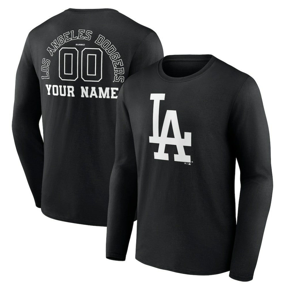 Los Angeles Dodgers Monochrome Personalized Name & Number Long Sleeve T-Shirt - Black