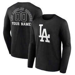 Los Angeles Dodgers Monochrome Personalized Name & Number Long Sleeve T-Shirt - Black