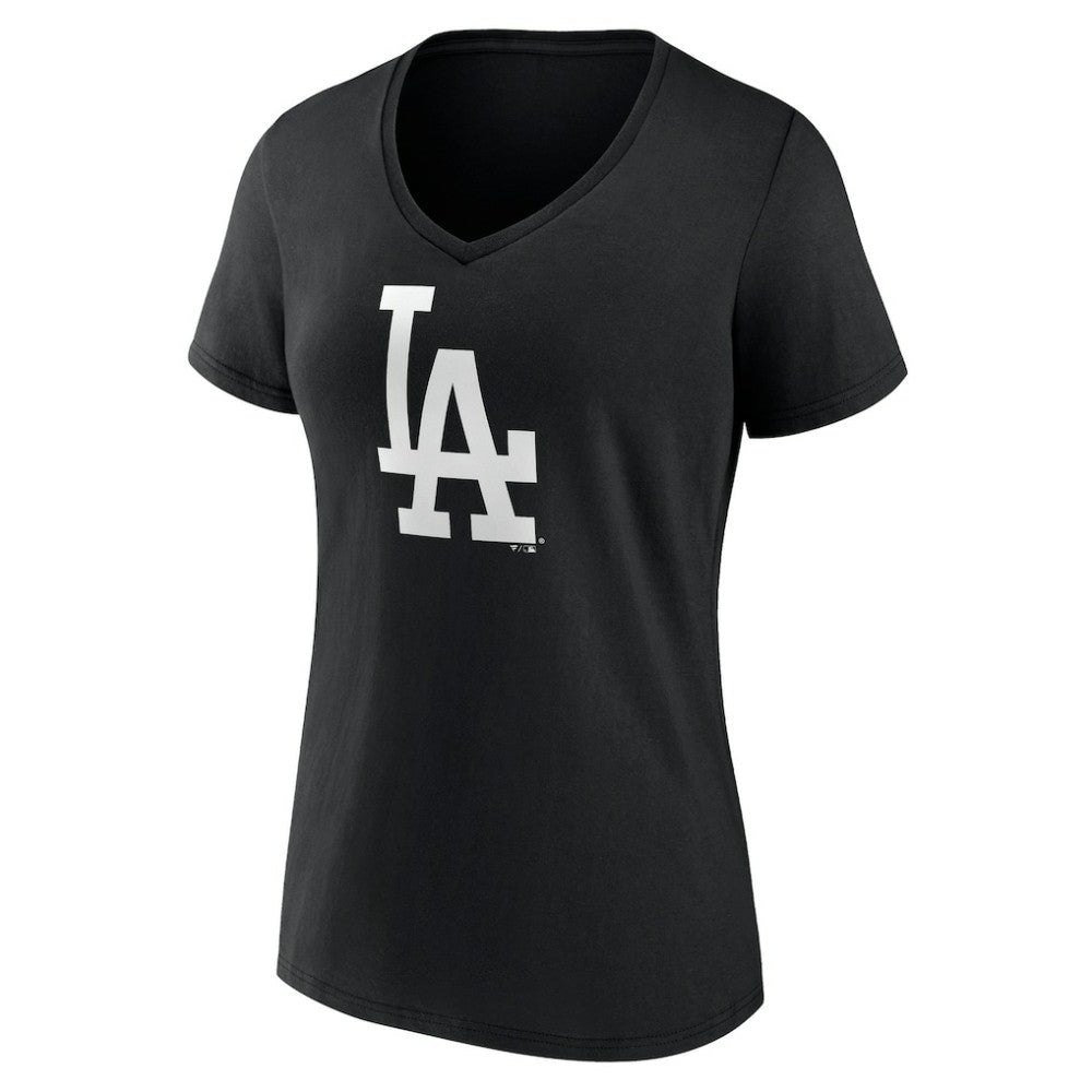 Los Angeles Dodgers Women's Monochrome Personalized Name & Number V-Neck T-Shirt - Black