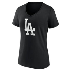 Los Angeles Dodgers Women's Monochrome Personalized Name & Number V-Neck T-Shirt - Black