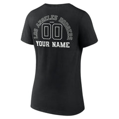 Los Angeles Dodgers Women's Monochrome Personalized Name & Number V-Neck T-Shirt - Black
