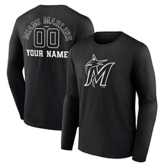 Miami Marlins Monochrome Personalized Name & Number Long Sleeve T-Shirt - Black