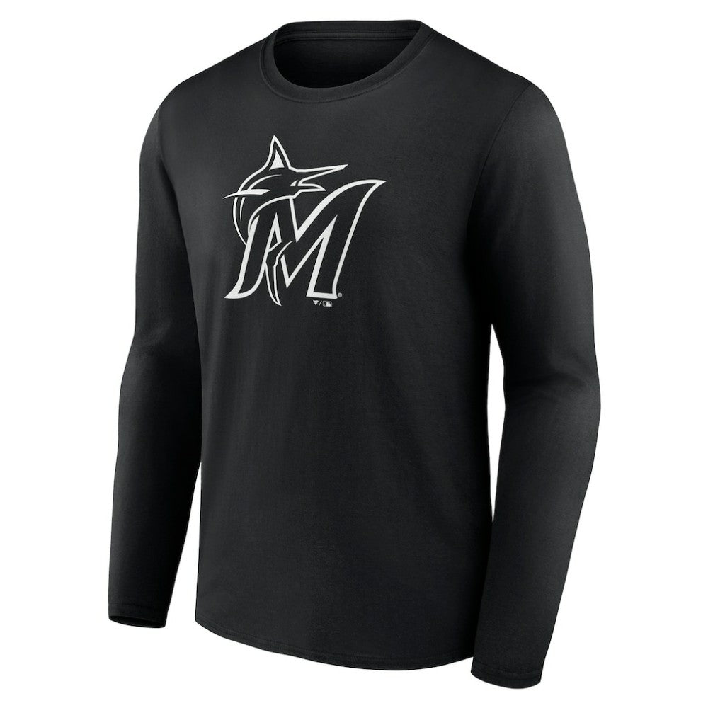 Miami Marlins Monochrome Personalized Name & Number Long Sleeve T-Shirt - Black
