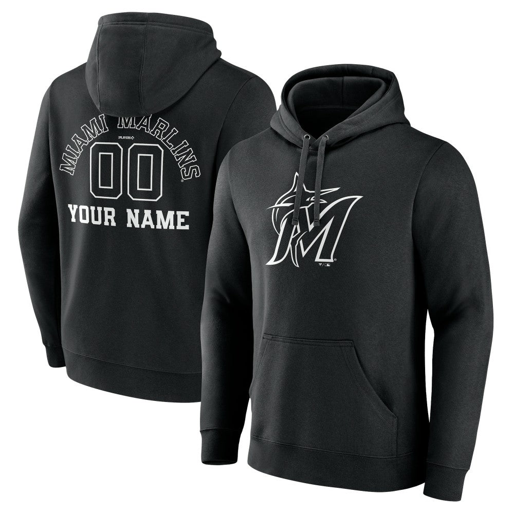 Miami Marlins Monochrome Personalized Name & Number Pullover Hoodie - Black