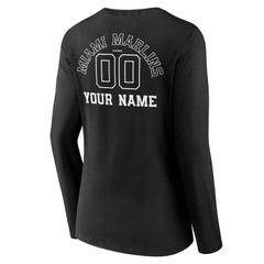 Miami Marlins Women's Monochrome Personalized Name & Number Long Sleeve V-Neck T-Shirt - Black