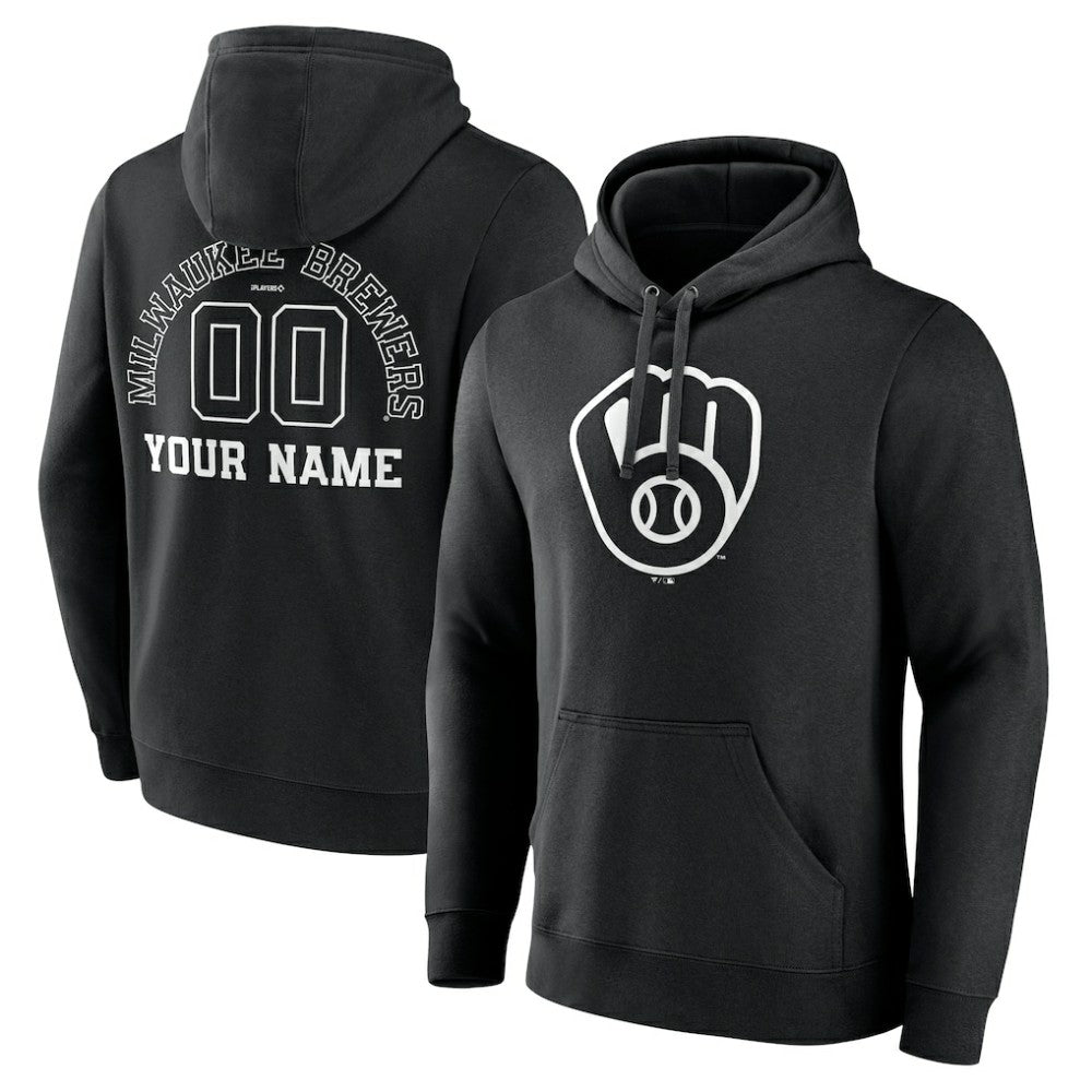 Milwaukee Brewers Monochrome Personalized Name & Number Pullover Hoodie - Black