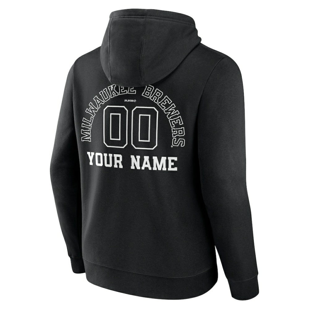 Milwaukee Brewers Monochrome Personalized Name & Number Pullover Hoodie - Black