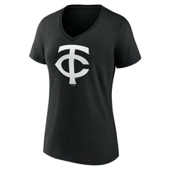 Minnesota Twins Women's Monochrome Personalized Name & Number V-Neck T-Shirt - Black