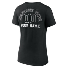 Minnesota Twins Women's Monochrome Personalized Name & Number V-Neck T-Shirt - Black