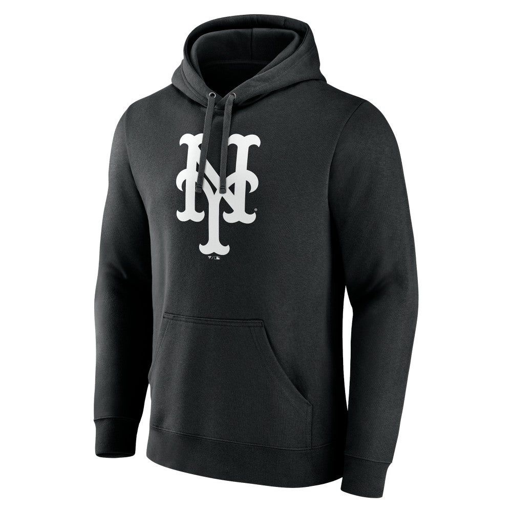New York Mets Monochrome Personalized Name & Number Pullover Hoodie - Black