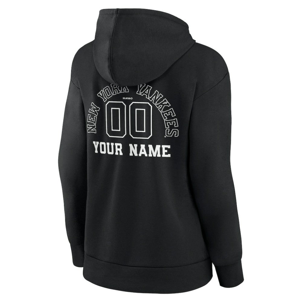 New York Yankees Women's Monochrome Personalized Name & Number Pullover Hoodie - Black