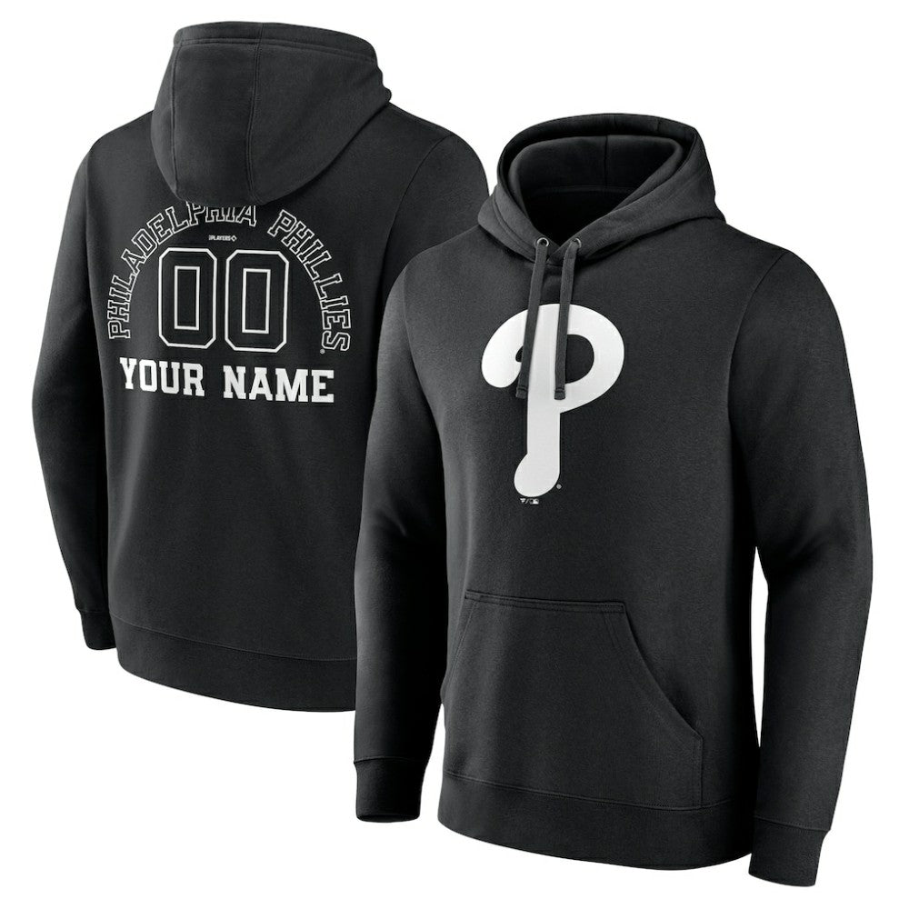 Philadelphia Phillies Monochrome Personalized Name & Number Pullover Hoodie - Black