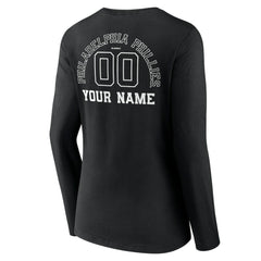 Philadelphia Phillies Women's Monochrome Personalized Name & Number Long Sleeve V-Neck T-Shirt - Black