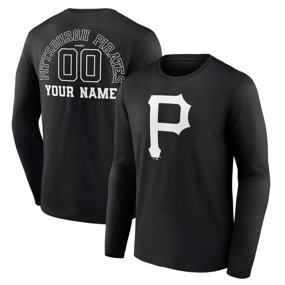 Pittsburgh Pirates Monochrome Personalized Name & Number Long Sleeve T-Shirt - Black