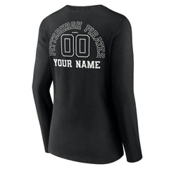 Pittsburgh Pirates Women's Monochrome Personalized Name & Number Long Sleeve V-Neck T-Shirt - Black