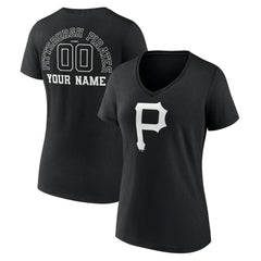 Pittsburgh Pirates Women's Monochrome Personalized Name & Number V-Neck T-Shirt - Black
