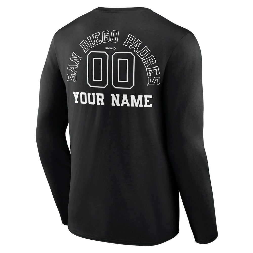 San Diego Padres Monochrome Personalized Name & Number Long Sleeve T-Shirt - Black