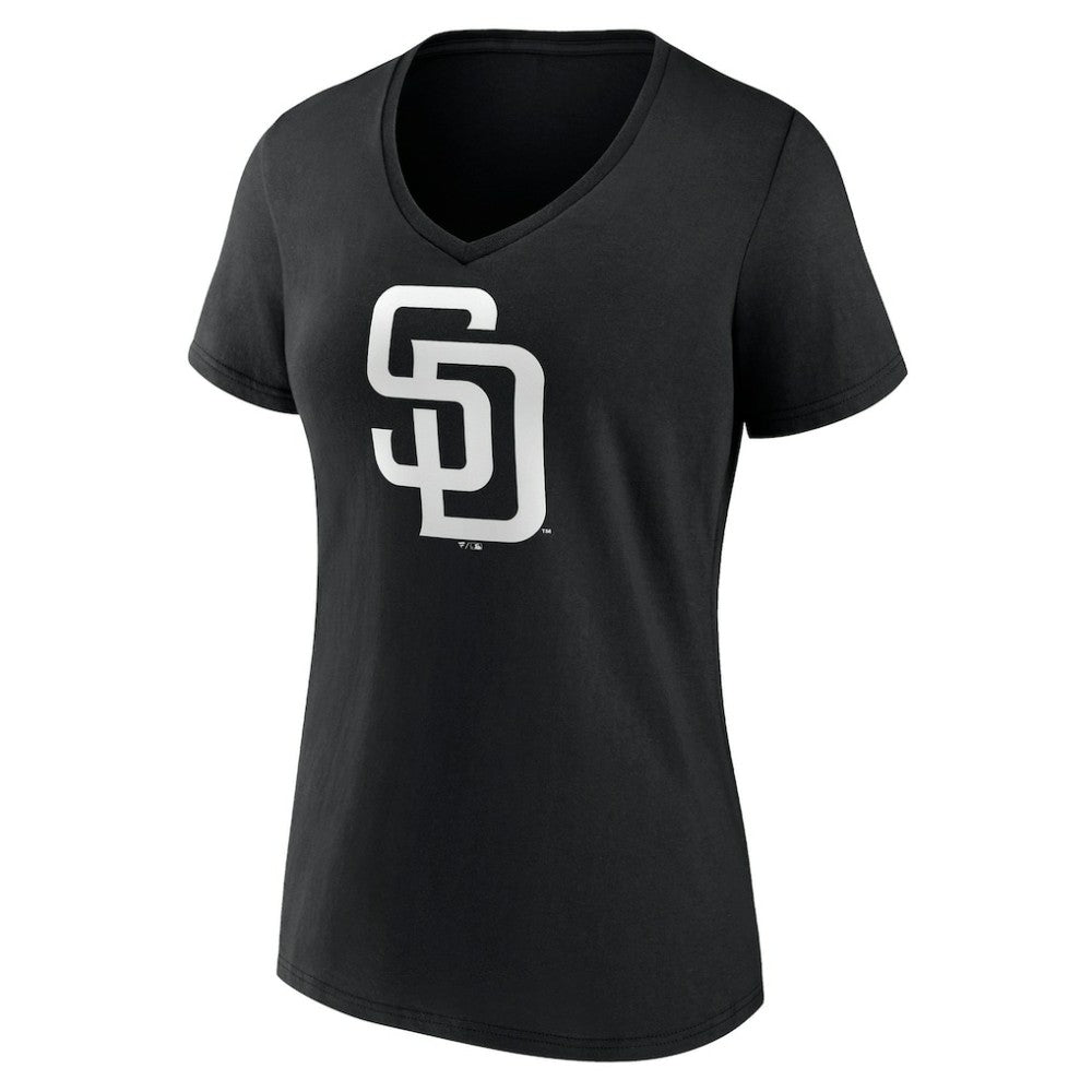 San Diego Padres Women's Monochrome Personalized Name & Number V-Neck T-Shirt - Black
