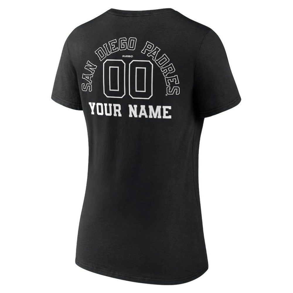 San Diego Padres Women's Monochrome Personalized Name & Number V-Neck T-Shirt - Black