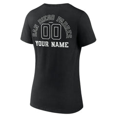 San Diego Padres Women's Monochrome Personalized Name & Number V-Neck T-Shirt - Black