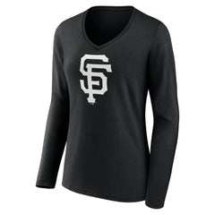 San Francisco Giants Women's Monochrome Personalized Name & Number Long Sleeve V-Neck T-Shirt - Black