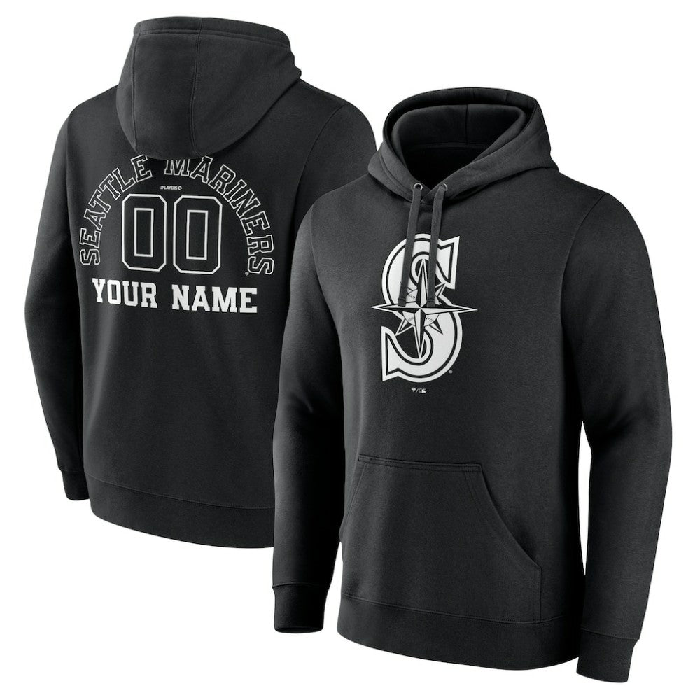 Seattle Mariners Monochrome Personalized Name & Number Pullover Hoodie - Black