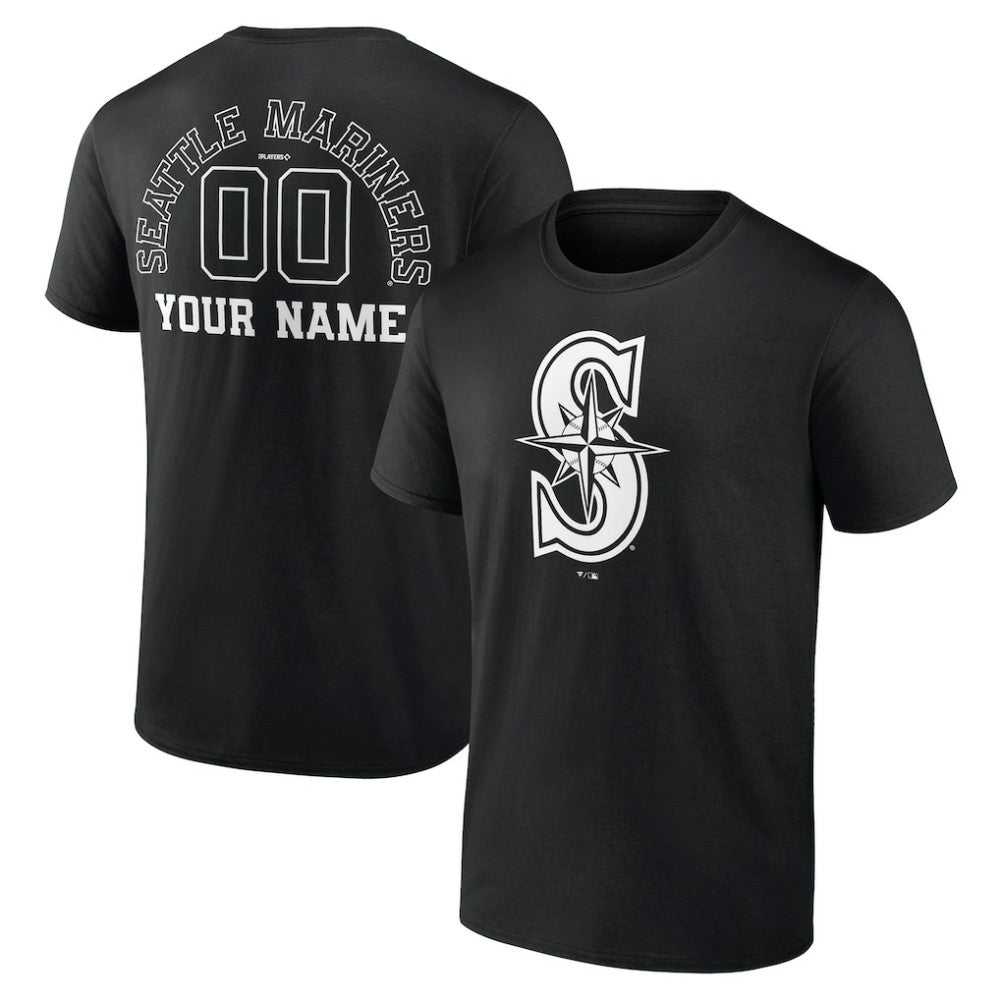 Seattle Mariners Monochrome Personalized Name & Number T-Shirt - Black