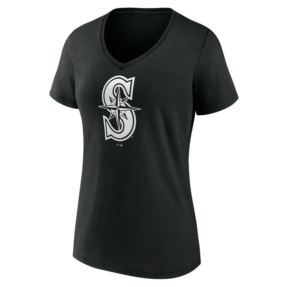 Seattle Mariners Women's Monochrome Personalized Name & Number V-Neck T-Shirt - Black