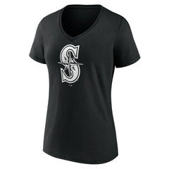 Seattle Mariners Women's Monochrome Personalized Name & Number V-Neck T-Shirt - Black