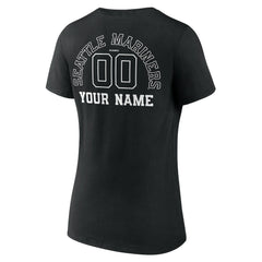 Seattle Mariners Women's Monochrome Personalized Name & Number V-Neck T-Shirt - Black