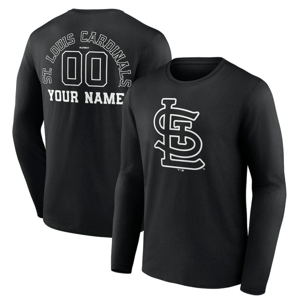 St. Louis Cardinals Monochrome Personalized Name & Number Long Sleeve T-Shirt - Black