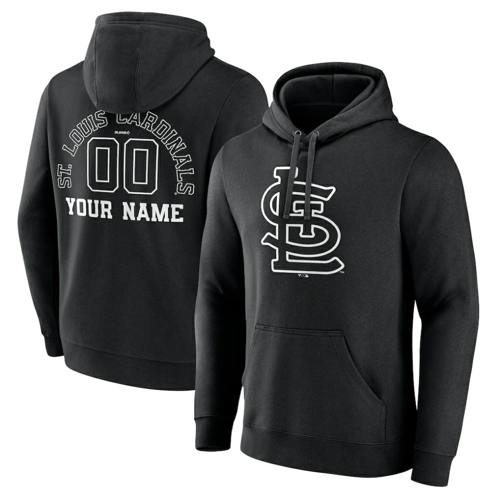 St. Louis Cardinals Monochrome Personalized Name & Number Pullover Hoodie - Black