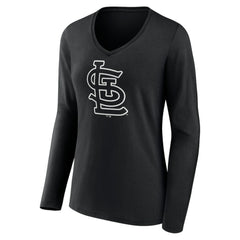 St. Louis Cardinals Women's Monochrome Personalized Name & Number Long Sleeve V-Neck T-Shirt - Black