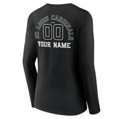 St. Louis Cardinals Women's Monochrome Personalized Name & Number Long Sleeve V-Neck T-Shirt - Black