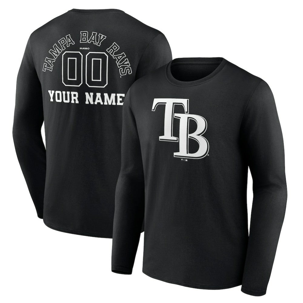 Tampa Bay Rays Monochrome Personalized Name & Number Long Sleeve T-Shirt - Black