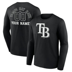 Tampa Bay Rays Monochrome Personalized Name & Number Long Sleeve T-Shirt - Black