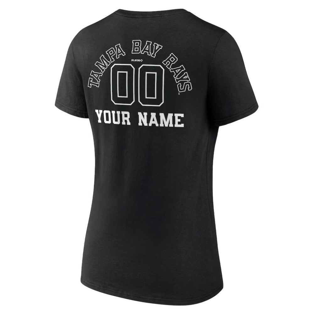 Tampa Bay Rays Women's Monochrome Personalized Name & Number V-Neck T-Shirt - Black