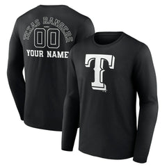 Texas Rangers Monochrome Personalized Name & Number Long Sleeve T-Shirt - Black