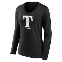 Texas Rangers Women's Monochrome Personalized Name & Number Long Sleeve V-Neck T-Shirt - Black