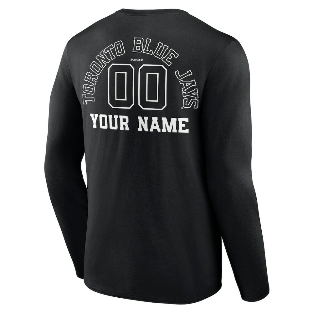 Toronto Blue Jays Monochrome Personalized Name & Number Long Sleeve T-Shirt - Black