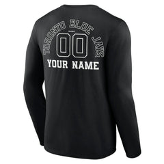 Toronto Blue Jays Monochrome Personalized Name & Number Long Sleeve T-Shirt - Black