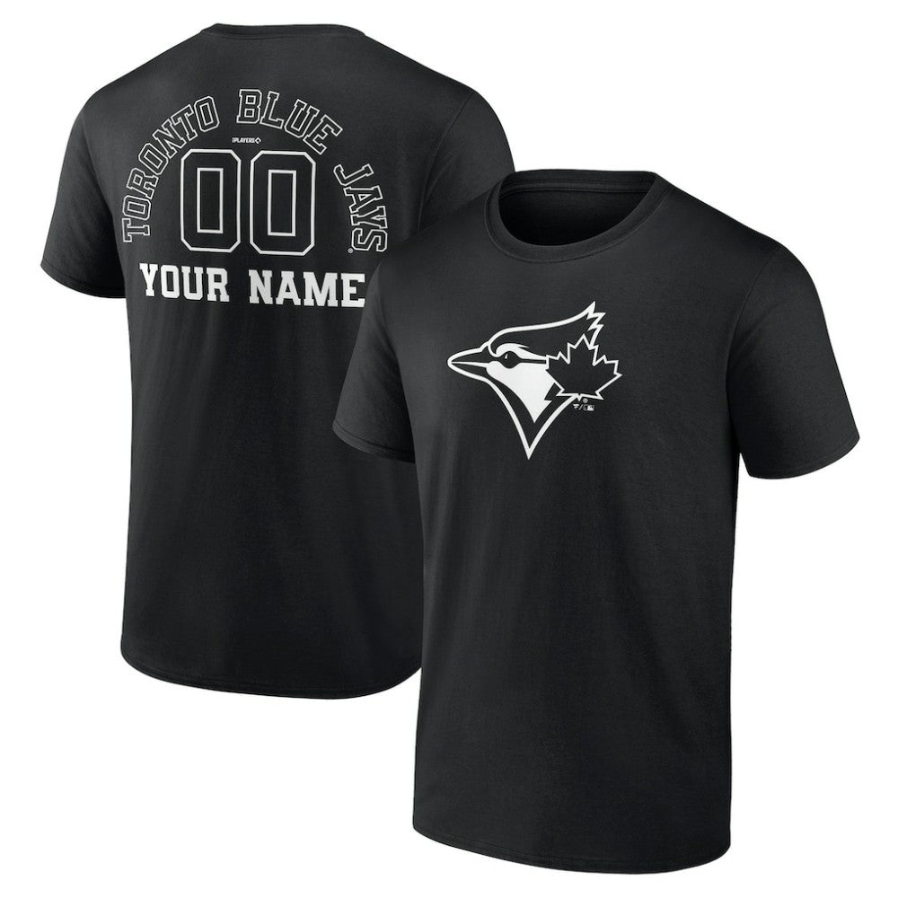 Toronto Blue Jays Monochrome Personalized Name & Number T-Shirt - Black