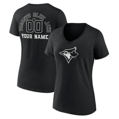Toronto Blue Jays Women's Monochrome Personalized Name & Number V-Neck T-Shirt - Black