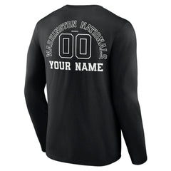 Washington Nationals Monochrome Personalized Name & Number Long Sleeve T-Shirt - Black