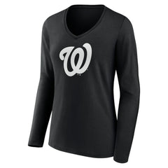 Washington Nationals Women's Monochrome Personalized Name & Number Long Sleeve V-Neck T-Shirt - Black