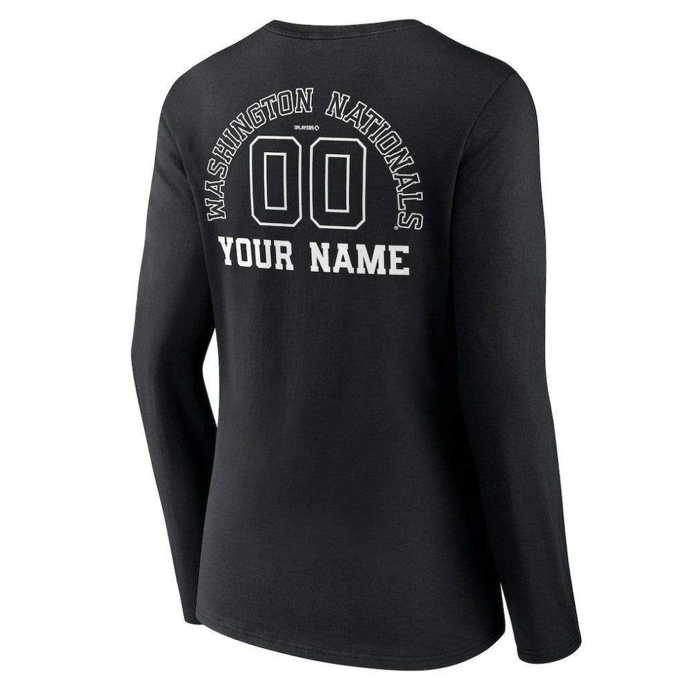 Washington Nationals Women's Monochrome Personalized Name & Number Long Sleeve V-Neck T-Shirt - Black