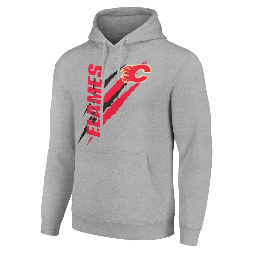 Calgary Flames Starter Color Scratch Fleece Pullover Hoodie Heather Gray