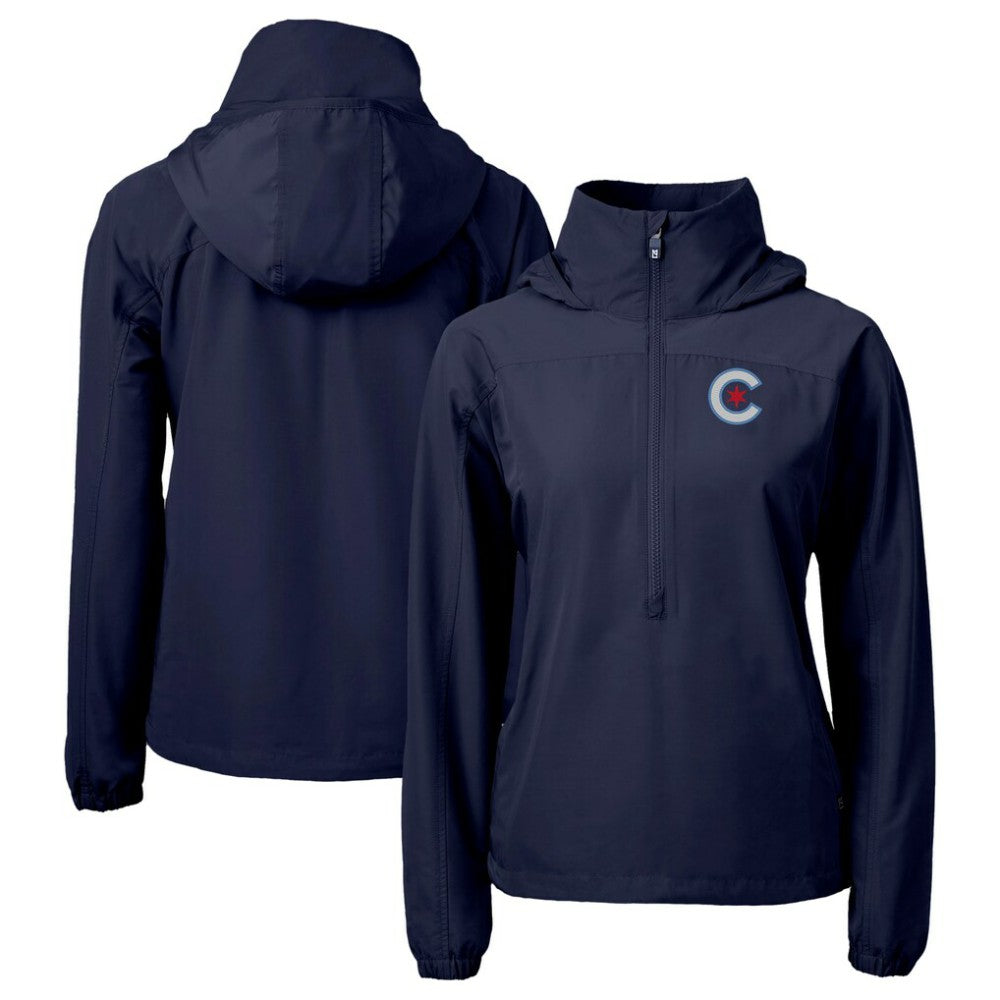 Chicago Cubs Cutter & Buck Women's City Connect Charter Eco Recycled Half-Zip Anorak Jacket - Navy